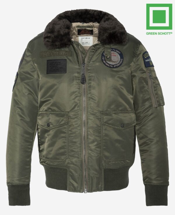Schott NYC Recycled Nylon Patched Pilot jacket OHARAVINTRS ARMY KHAKI