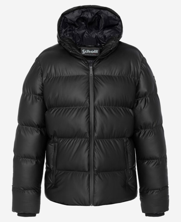 Schott NYC Hooded rubber puffer jacket ILLINOIS BLACK
