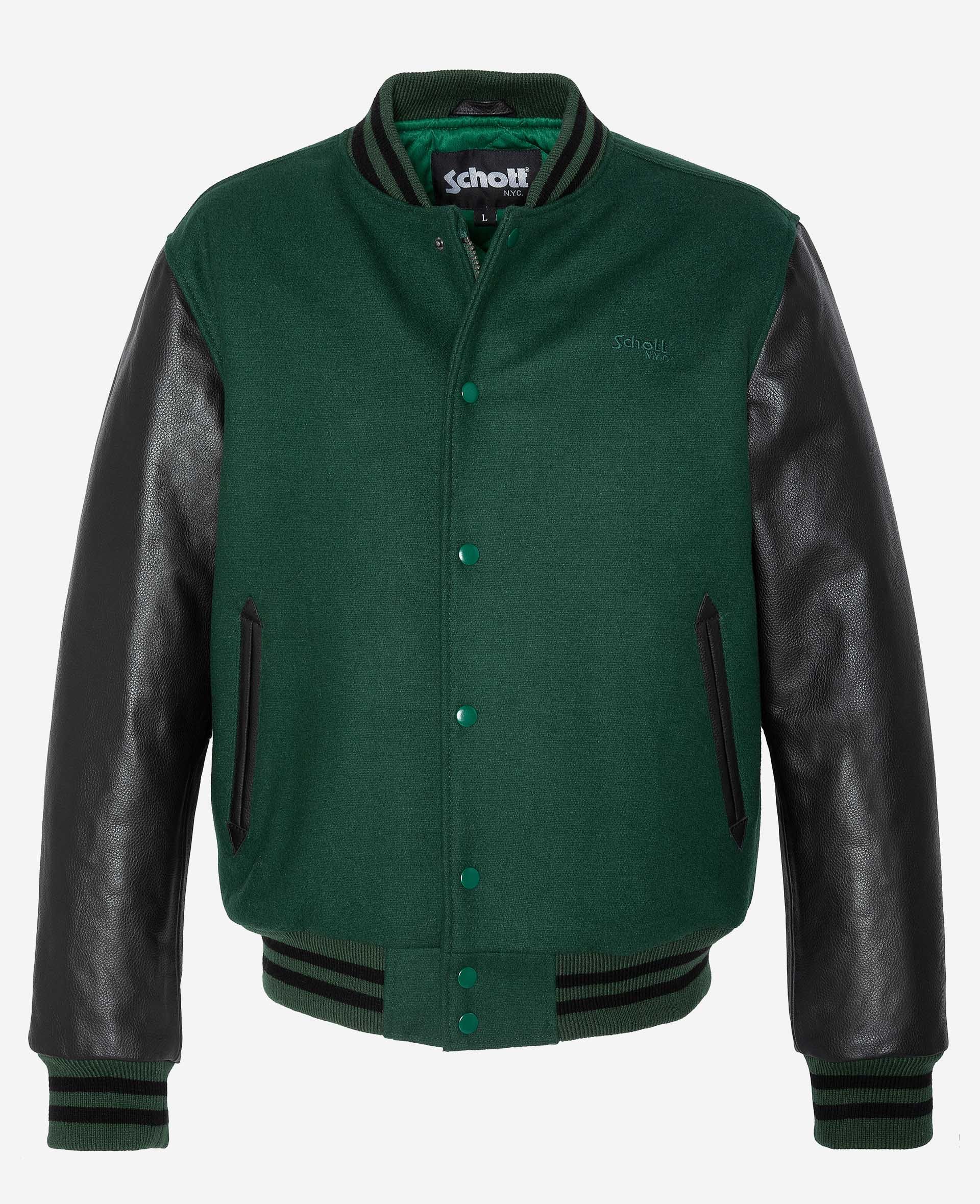 Schott NYC Varsity jacket cowhide leather LC8705 GREEN BLACK