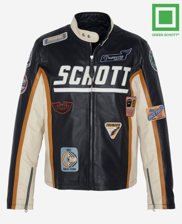 Schott NYC Patched biker jacket, lambskin leather LCRIDERBADGE